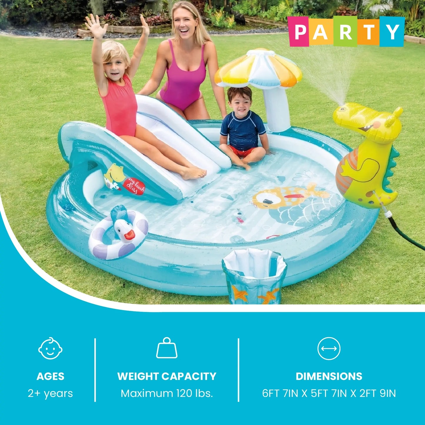 🔥Summer Promotion - 50% Discount for Limited Time - Rainbow Edition Children's Play Inflatable Slide Pool Includes Slide Rings, Throwing Games and Ball Troughs🌊