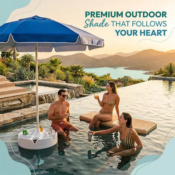 🌊Summer Sale – 50% Off⏰️ - Floating Pool Umbrella with Bar and Base, Portable Pool Bar Table Umbrellas with Cup Holder & Phone Stand, Floating Poolside Shade