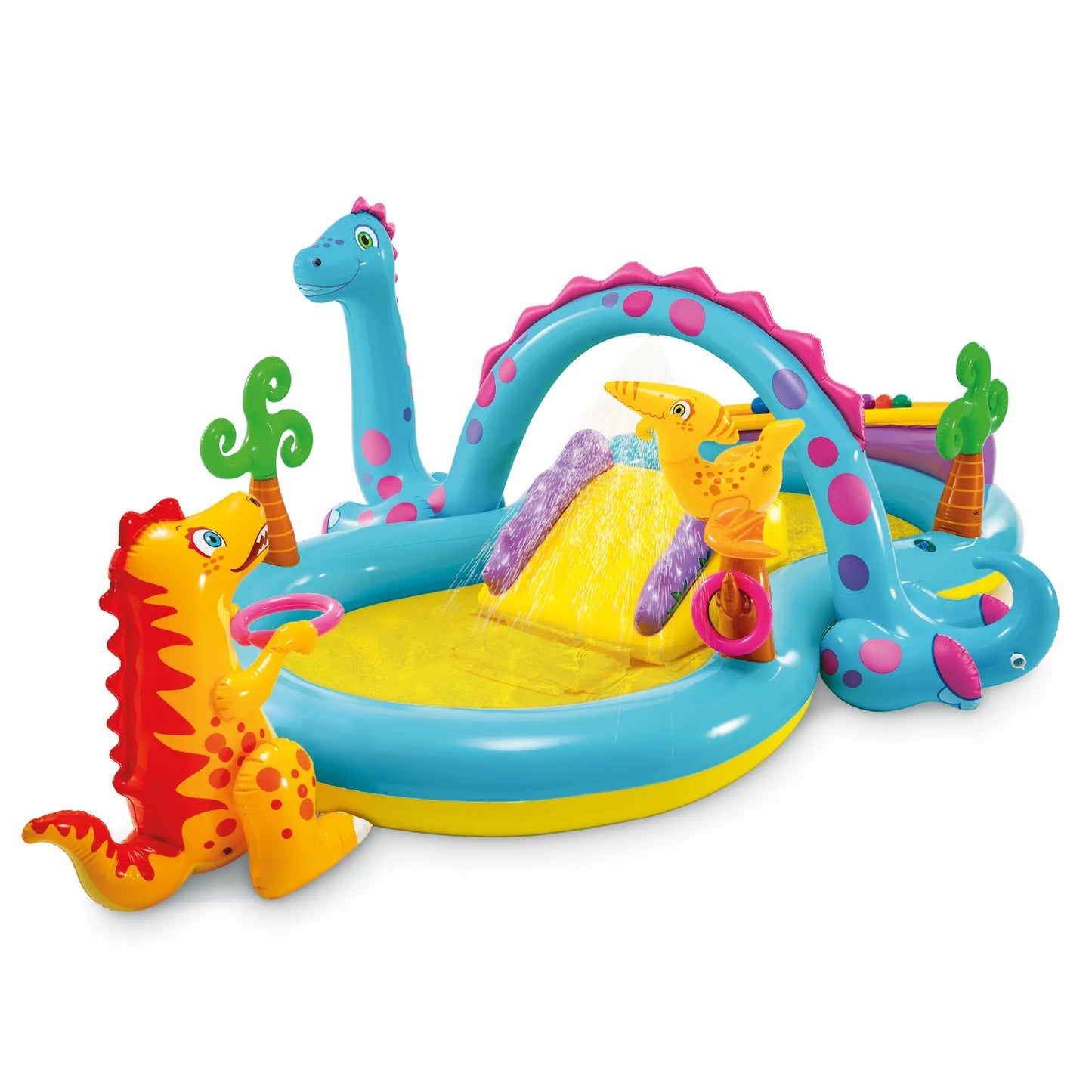 🔥Summer Promotion - 50% Discount for Limited Time - Rainbow Edition Children's Play Inflatable Slide Pool Includes Slide Rings, Throwing Games and Ball Troughs🌊
