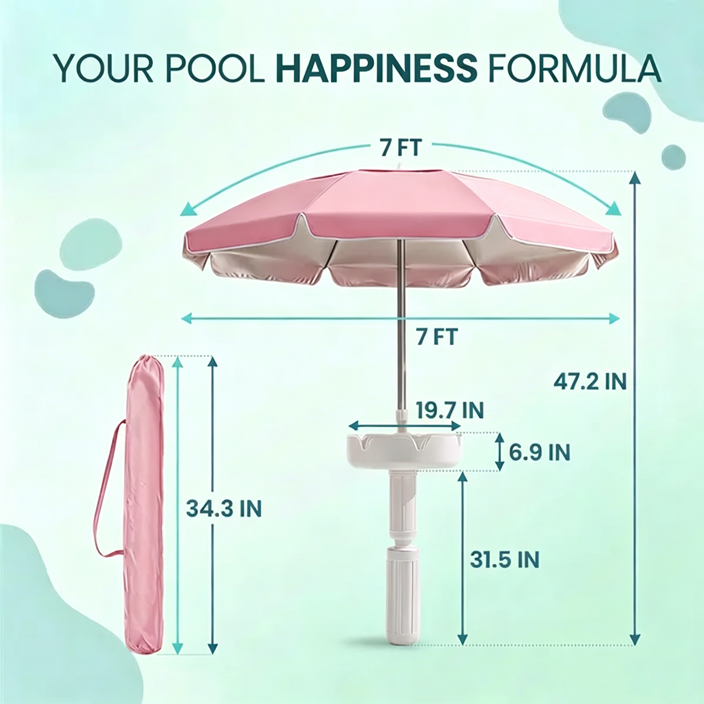 🌊Summer Sale – 50% Off⏰️ - Floating Pool Umbrella with Bar and Base, Portable Pool Bar Table Umbrellas with Cup Holder & Phone Stand, Floating Poolside Shade
