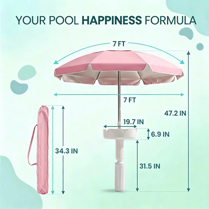 🌊Summer Sale – 50% Off⏰️ - Floating Pool Umbrella with Bar and Base, Portable Pool Bar Table Umbrellas with Cup Holder & Phone Stand, Floating Poolside Shade