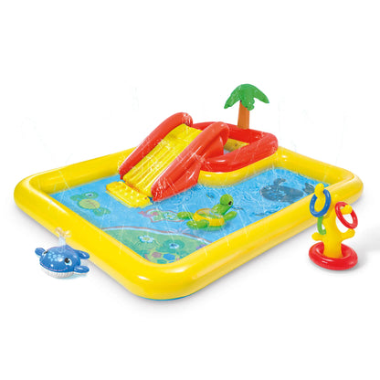 🔥Summer Promotion - 50% Discount for Limited Time - Rainbow Edition Children's Play Inflatable Slide Pool Includes Slide Rings, Throwing Games and Ball Troughs🌊