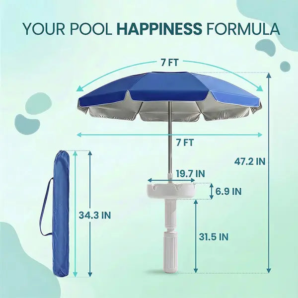 🌊Summer Sale – 50% Off⏰️ - Floating Pool Umbrella with Bar and Base, Portable Pool Bar Table Umbrellas with Cup Holder & Phone Stand, Floating Poolside Shade