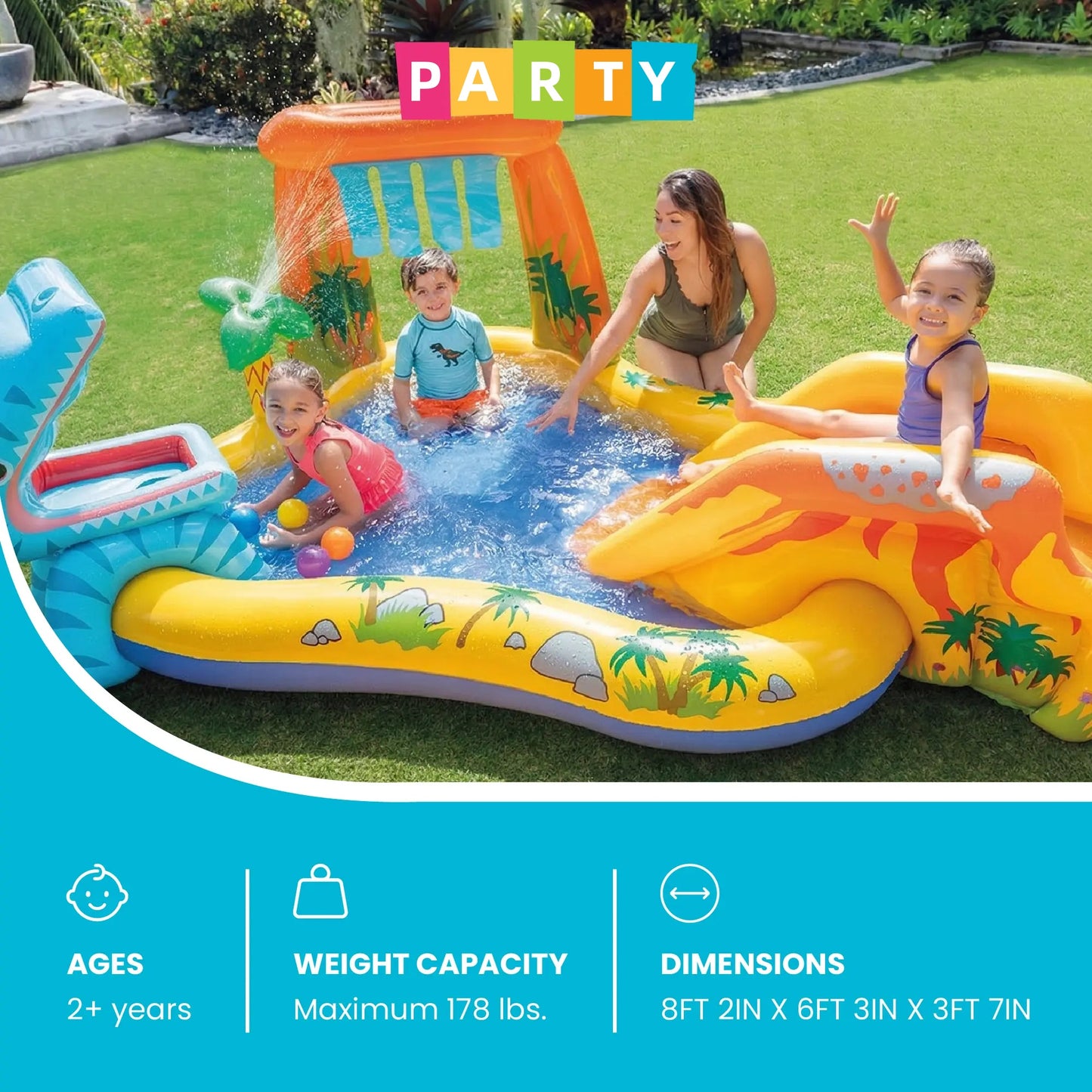 🔥Summer Promotion - 50% Discount for Limited Time - Rainbow Edition Children's Play Inflatable Slide Pool Includes Slide Rings, Throwing Games and Ball Troughs🌊