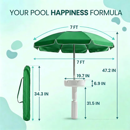 🌊Summer Sale – 50% Off⏰️ - Floating Pool Umbrella with Bar and Base, Portable Pool Bar Table Umbrellas with Cup Holder & Phone Stand, Floating Poolside Shade
