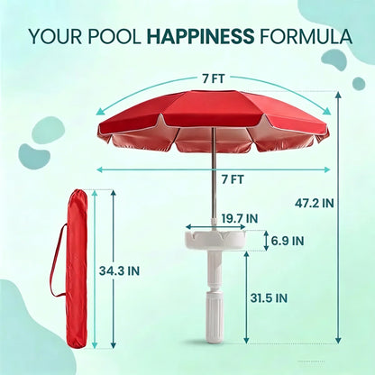 🌊Summer Sale – 50% Off⏰️ - Floating Pool Umbrella with Bar and Base, Portable Pool Bar Table Umbrellas with Cup Holder & Phone Stand, Floating Poolside Shade