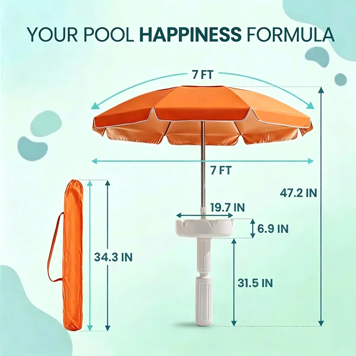 🌊Summer Sale – 50% Off⏰️ - Floating Pool Umbrella with Bar and Base, Portable Pool Bar Table Umbrellas with Cup Holder & Phone Stand, Floating Poolside Shade
