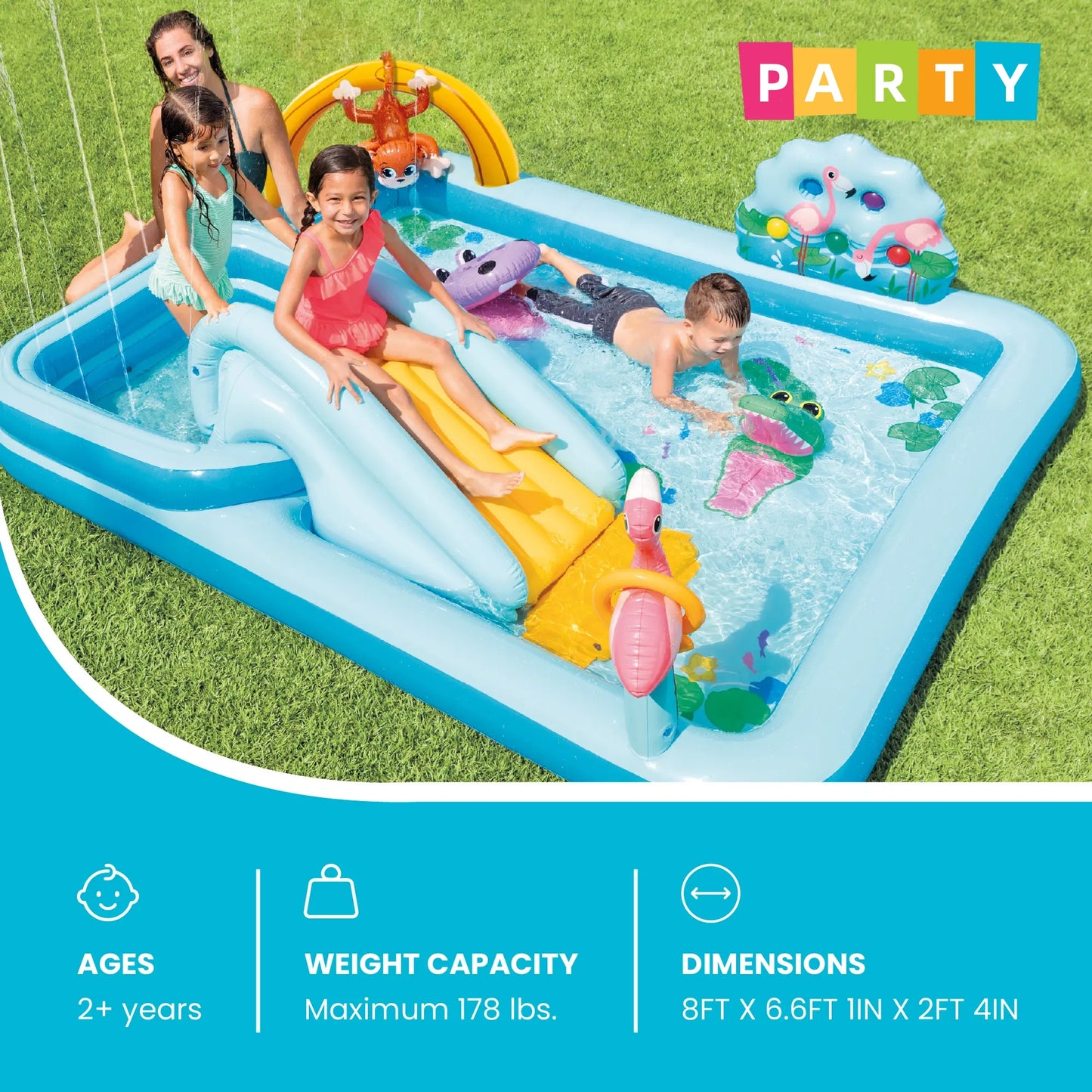 🔥Summer Promotion - 50% Discount for Limited Time - Rainbow Edition Children's Play Inflatable Slide Pool Includes Slide Rings, Throwing Games and Ball Troughs🌊