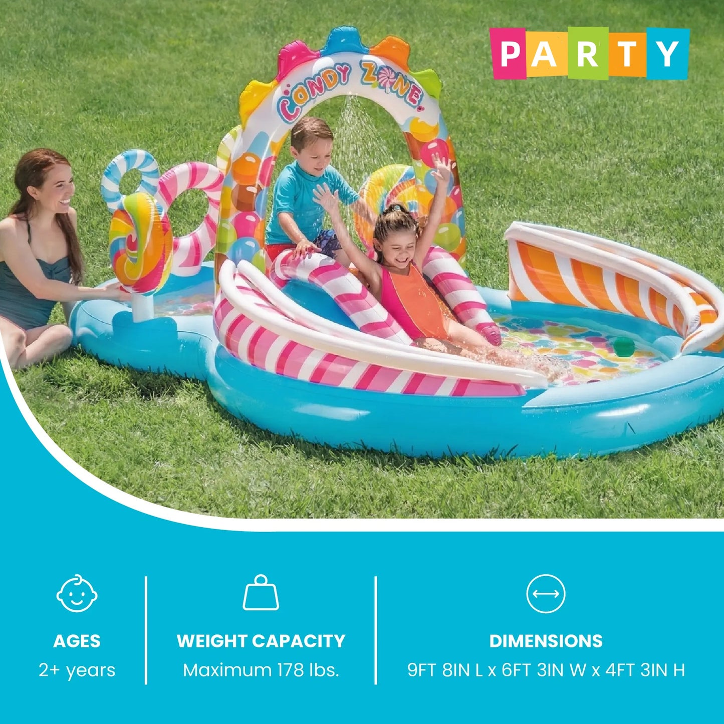 🔥Summer Promotion - 50% Discount for Limited Time - Rainbow Edition Children's Play Inflatable Slide Pool Includes Slide Rings, Throwing Games and Ball Troughs🌊