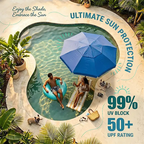🌊Summer Sale – 50% Off⏰️ - Floating Pool Umbrella with Bar and Base, Portable Pool Bar Table Umbrellas with Cup Holder & Phone Stand, Floating Poolside Shade