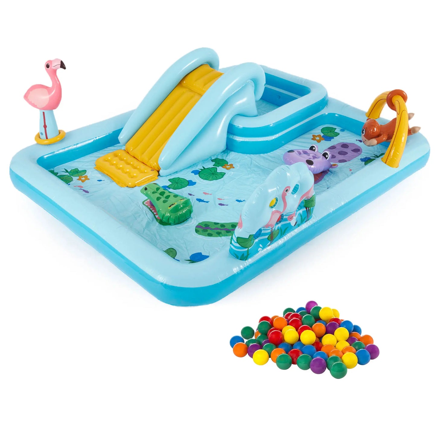 🔥Summer Promotion - 50% Discount for Limited Time - Rainbow Edition Children's Play Inflatable Slide Pool Includes Slide Rings, Throwing Games and Ball Troughs🌊