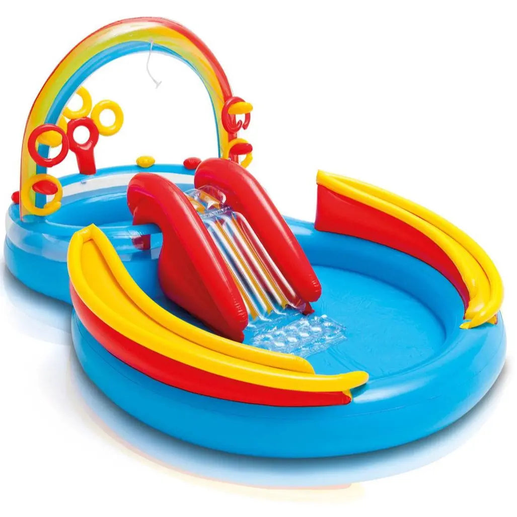 🔥Summer Promotion - 50% Discount for Limited Time - Rainbow Edition Children's Play Inflatable Slide Pool Includes Slide Rings, Throwing Games and Ball Troughs🌊